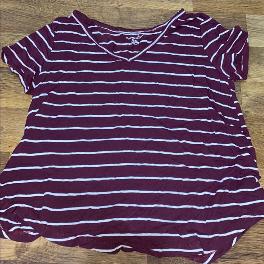 very soft maroon and white striped v neck